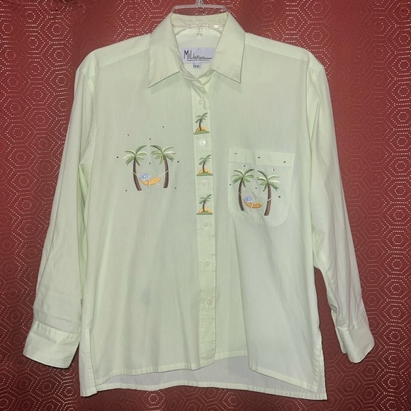 Mili Designs Palm Tree Hammock Embroidered Shirt PP - Picture 1 of 8
